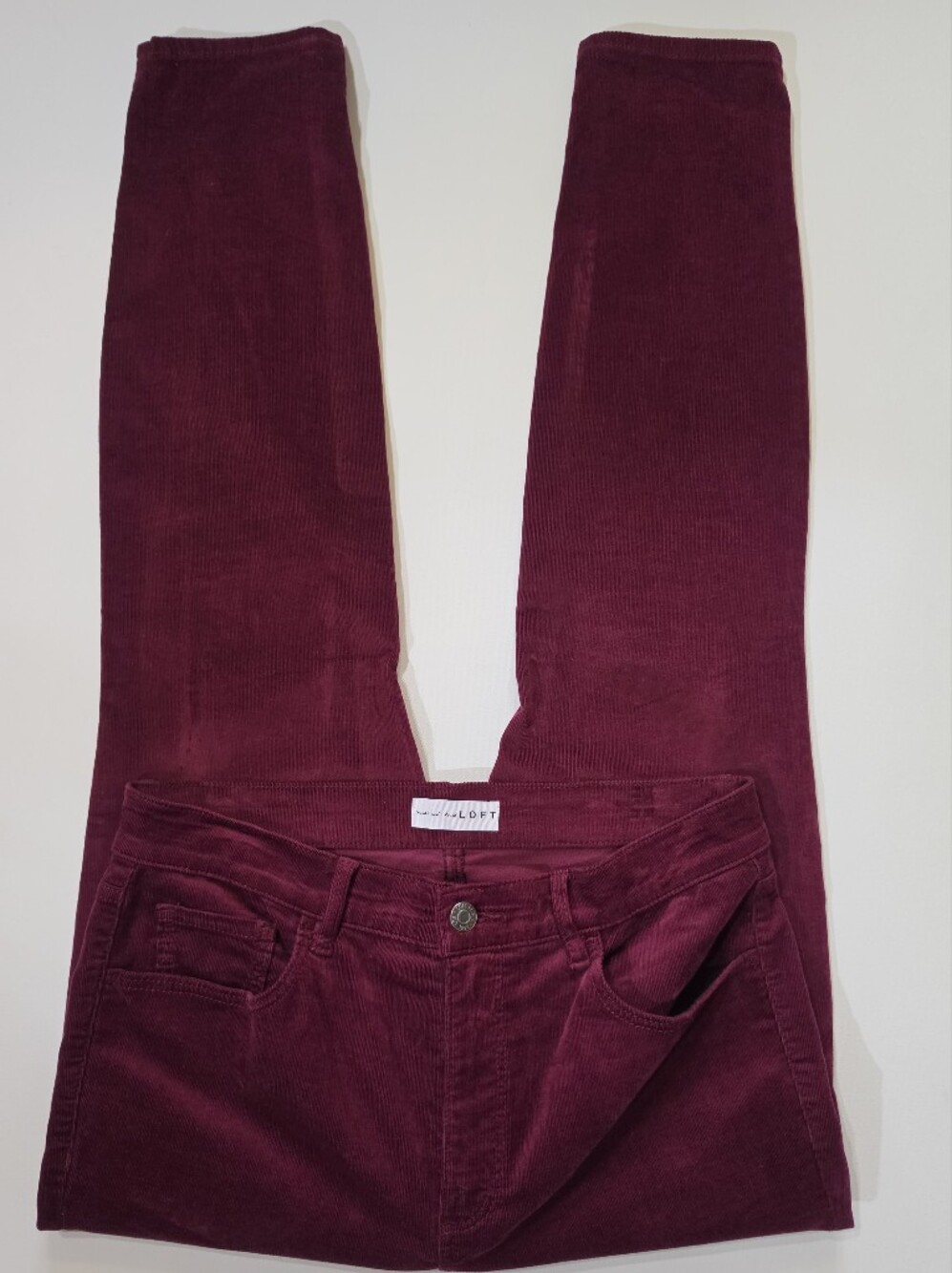 Loft Velvet Corduroy Skinny Pants Womens Size 8 Maroon High Rise Retro Style - Picture 4 of 7